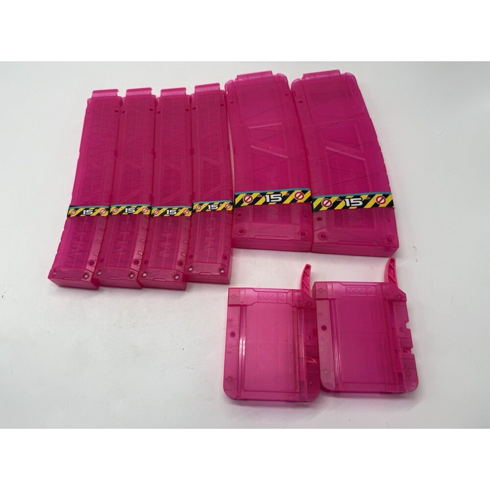 2 X-SHOT REPLACEMENTS + 2 ADAPTERS + 4 Half Length Toy Dart Clips 15 ROUNDS PINK